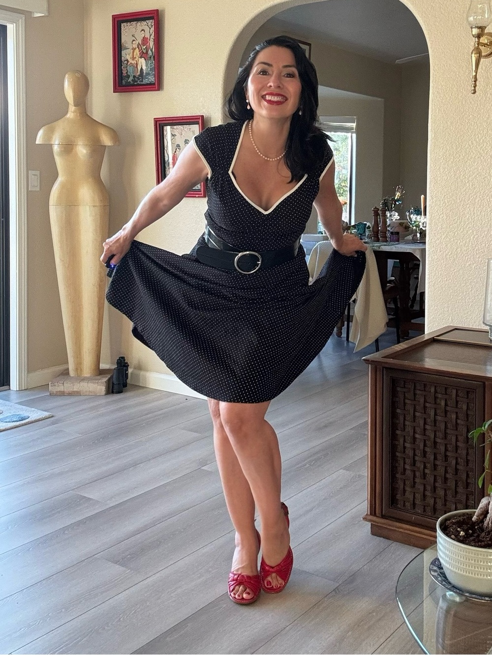 Pinup Couture Black and White Polka Dot Fit-and-Flare Dress